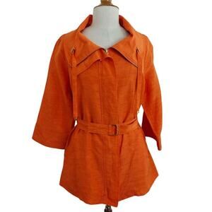 Lafayette 148 Belted Full Zip Front Jacket Size 10 Orange Linen Cupro Pockets